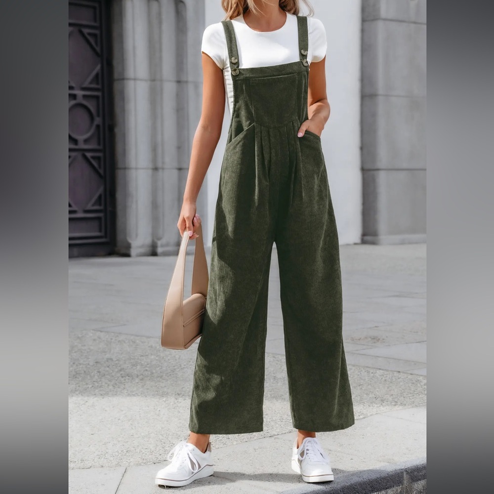 NWT Cupshe Green Corduroy Square Neck Jumpsuit